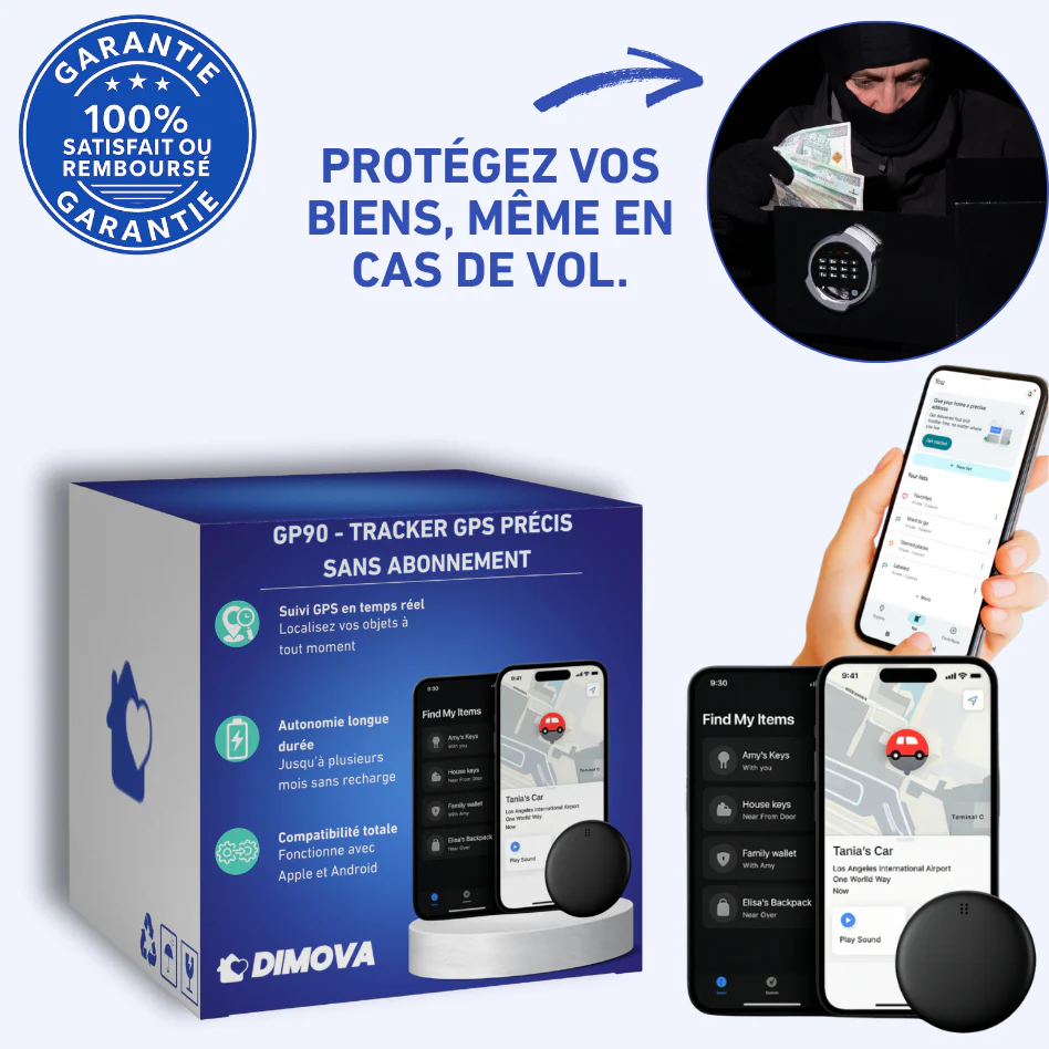 GP90 - Tracker GPS précis sans abonnement (Android/Apple)